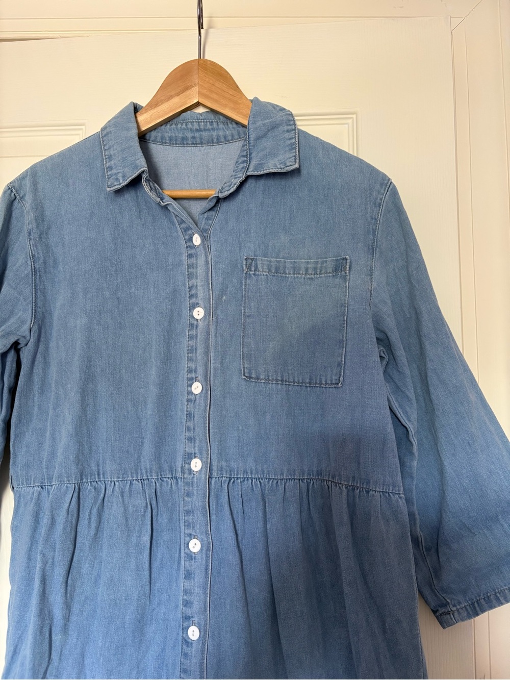 Light Wash Denim Button-Front Tunic Dress